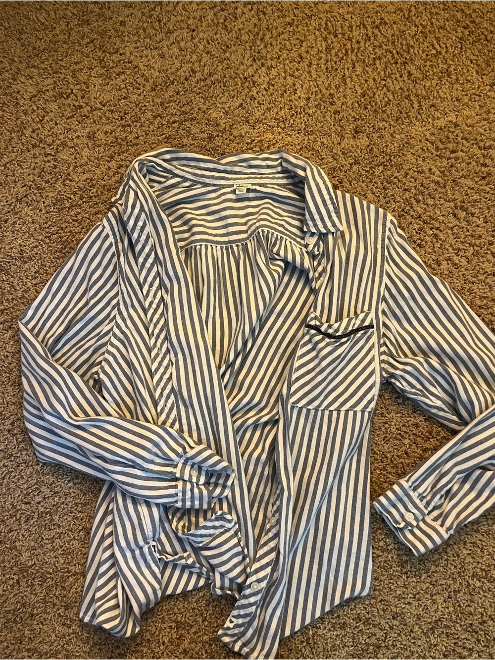 Aerie Blue and White Striped Button-Up Shirt Size L